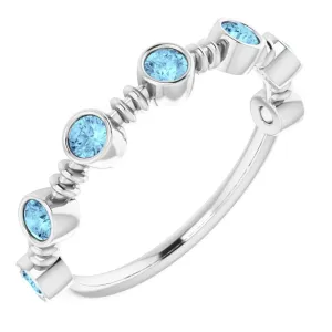 14K White Natural Aquamarine Bezel-Set Ring