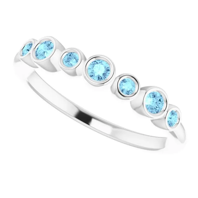 14K White Natural Aquamarine Bezel-Set Ring