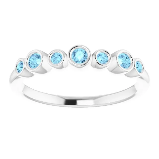 14K White Natural Aquamarine Bezel-Set Ring