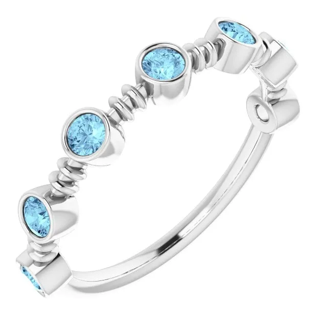 14K White Natural Aquamarine Bezel-Set Ring