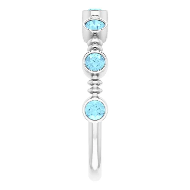 14K White Natural Aquamarine Bezel-Set Ring