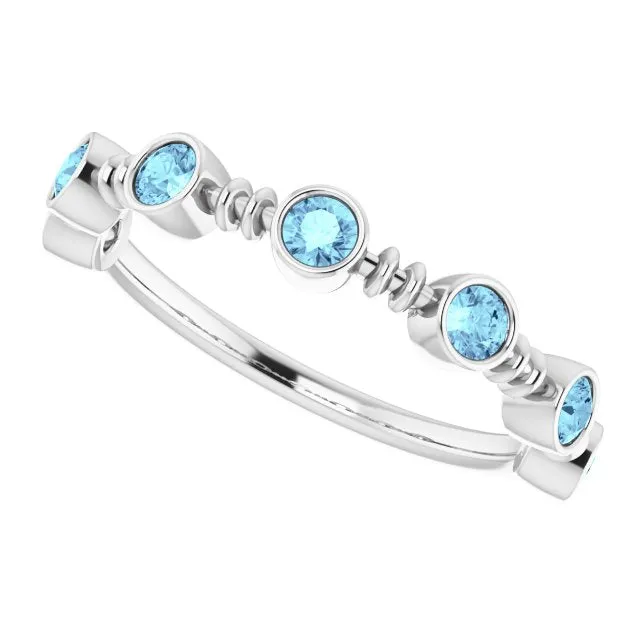 14K White Natural Aquamarine Bezel-Set Ring