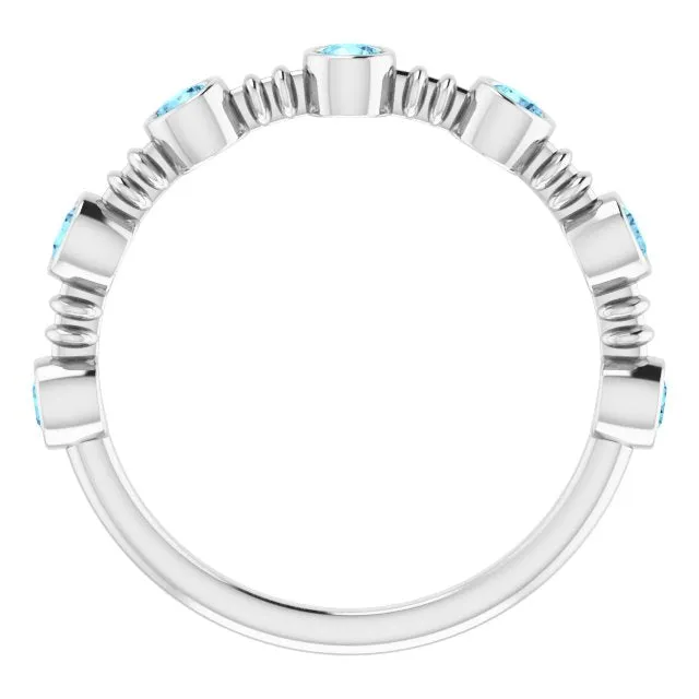 14K White Natural Aquamarine Bezel-Set Ring