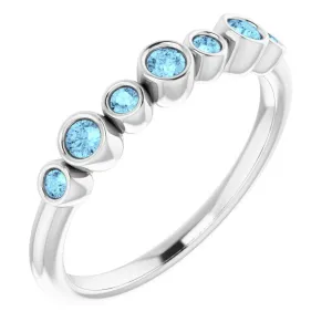 14K White Natural Aquamarine Bezel-Set Ring