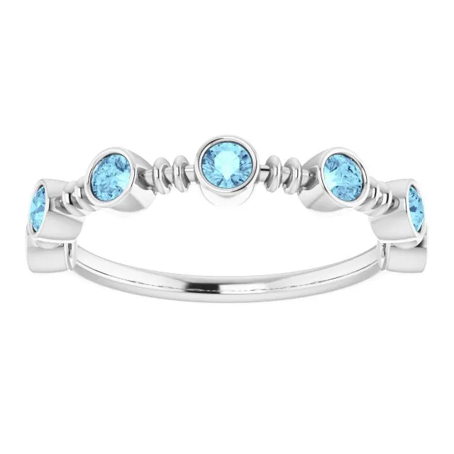 14K White Natural Aquamarine Bezel-Set Ring