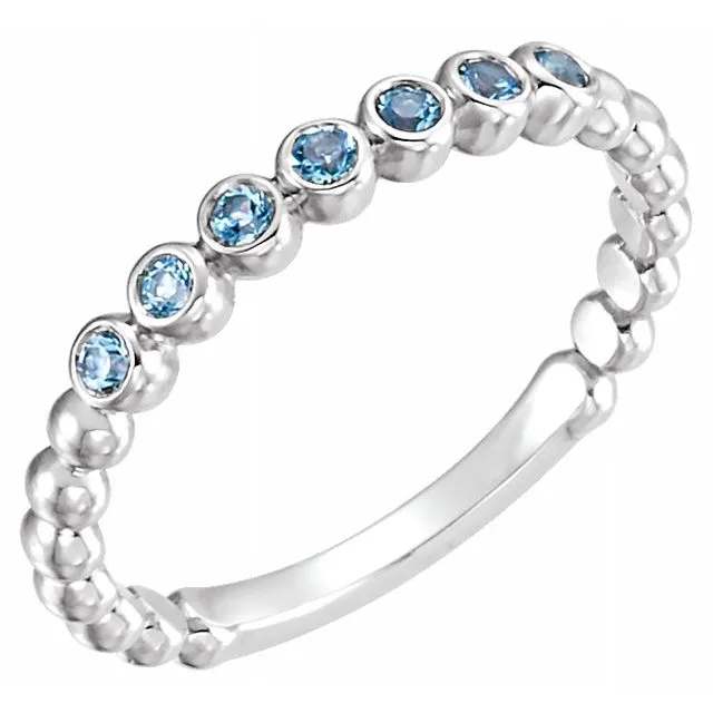 14K White Natural Aquamarine Stackable Ring