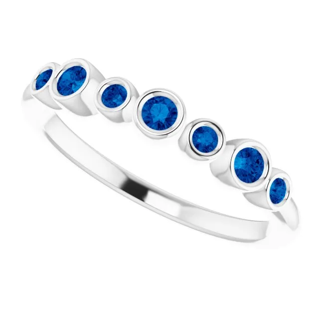 14K White Natural Blue Sapphire Bezel-Set Ring