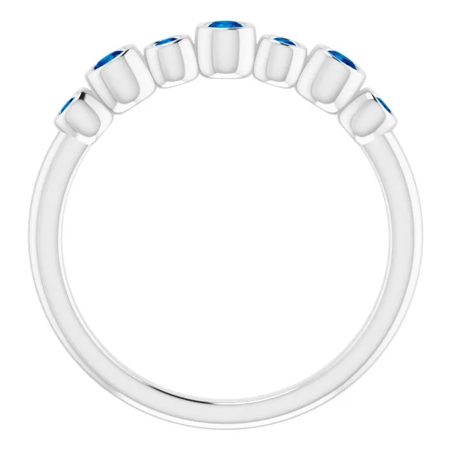 14K White Natural Blue Sapphire Bezel-Set Ring