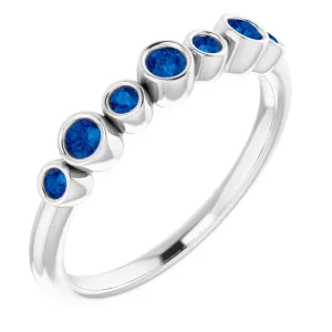 14K White Natural Blue Sapphire Bezel-Set Ring