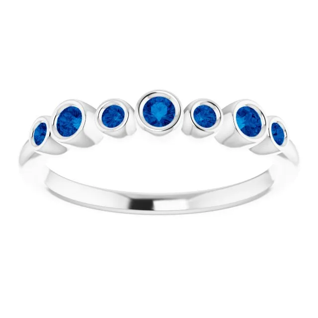 14K White Natural Blue Sapphire Bezel-Set Ring