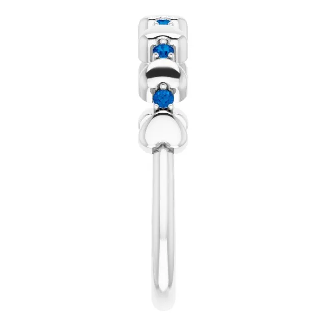 14K White Natural Blue Sapphire Heart Stackable Ring