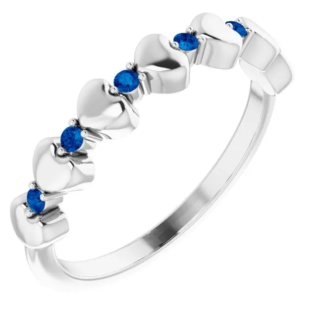 14K White Natural Blue Sapphire Heart Stackable Ring