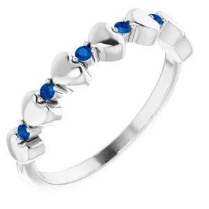 14K White Natural Blue Sapphire Heart Stackable Ring