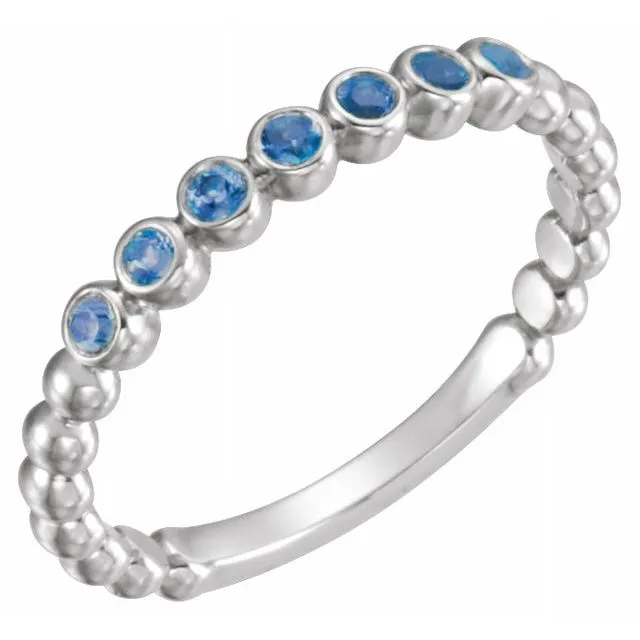 14K White Natural Blue Sapphire Stackable Ring