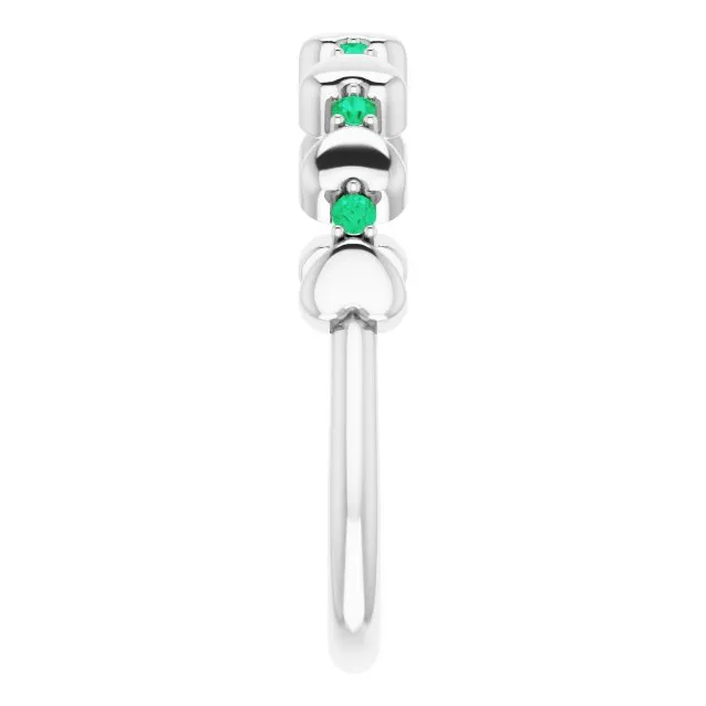 14K White Natural Emerald Heart Stackable Ring
