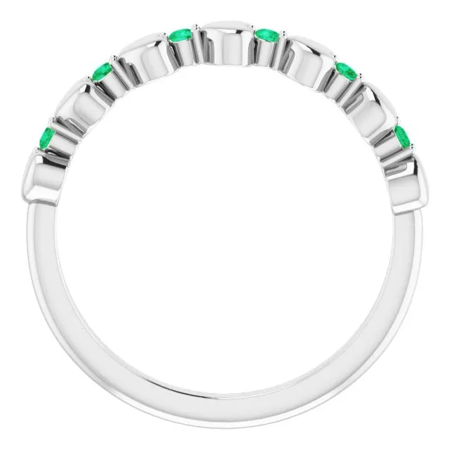 14K White Natural Emerald Heart Stackable Ring