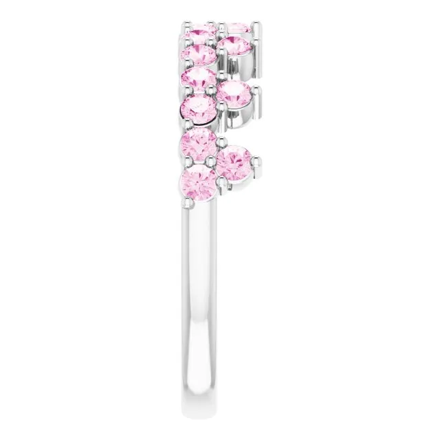 14K White Natural Pink Sapphire Crown Ring