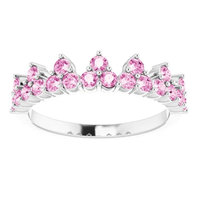 14K White Natural Pink Sapphire Crown Ring
