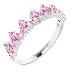 14K White Natural Pink Sapphire Crown Ring