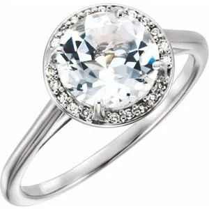14K White Topaz & .05CTW Diamond Ring