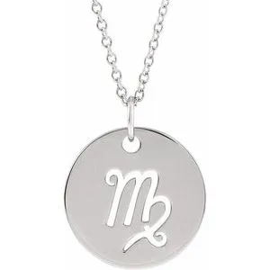 14K White Virgo Zodiac Disc 16-18" Necklace
