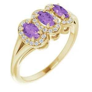 14K Yellow Amethyst & 1/6 CTW Diamond Ring