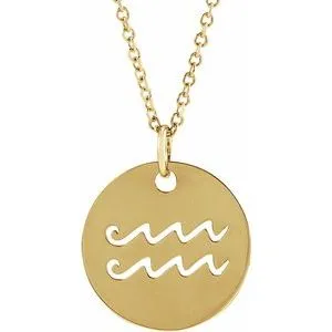 14K Yellow Aquarius Zodiac Disc 16-18" Necklace