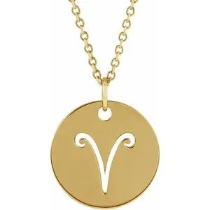 14K Yellow Aries Zodiac Disc 16-18" Necklace