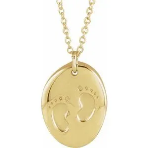 14K Yellow Engravable Tiny Footprint 18" Necklace