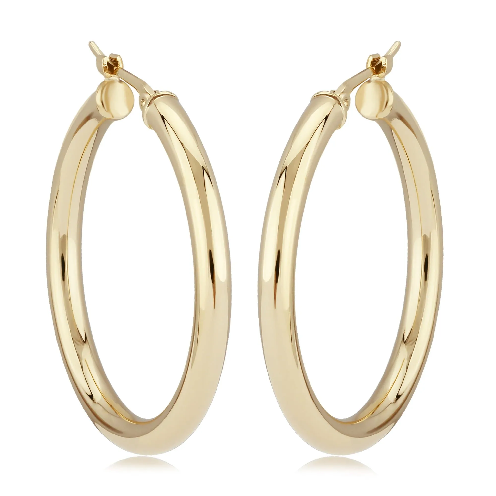 14K Yellow Gold 3X30mm S/D Hoop Earrings