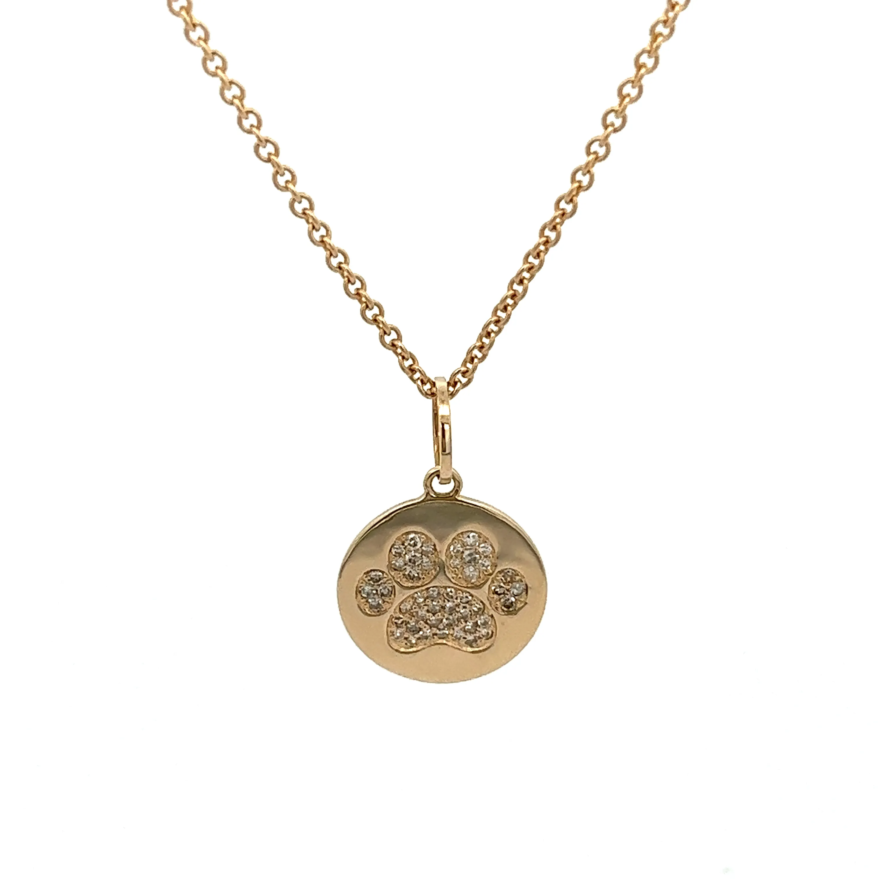 14k Yellow Gold Diamond Dog Paw Print Pendant
