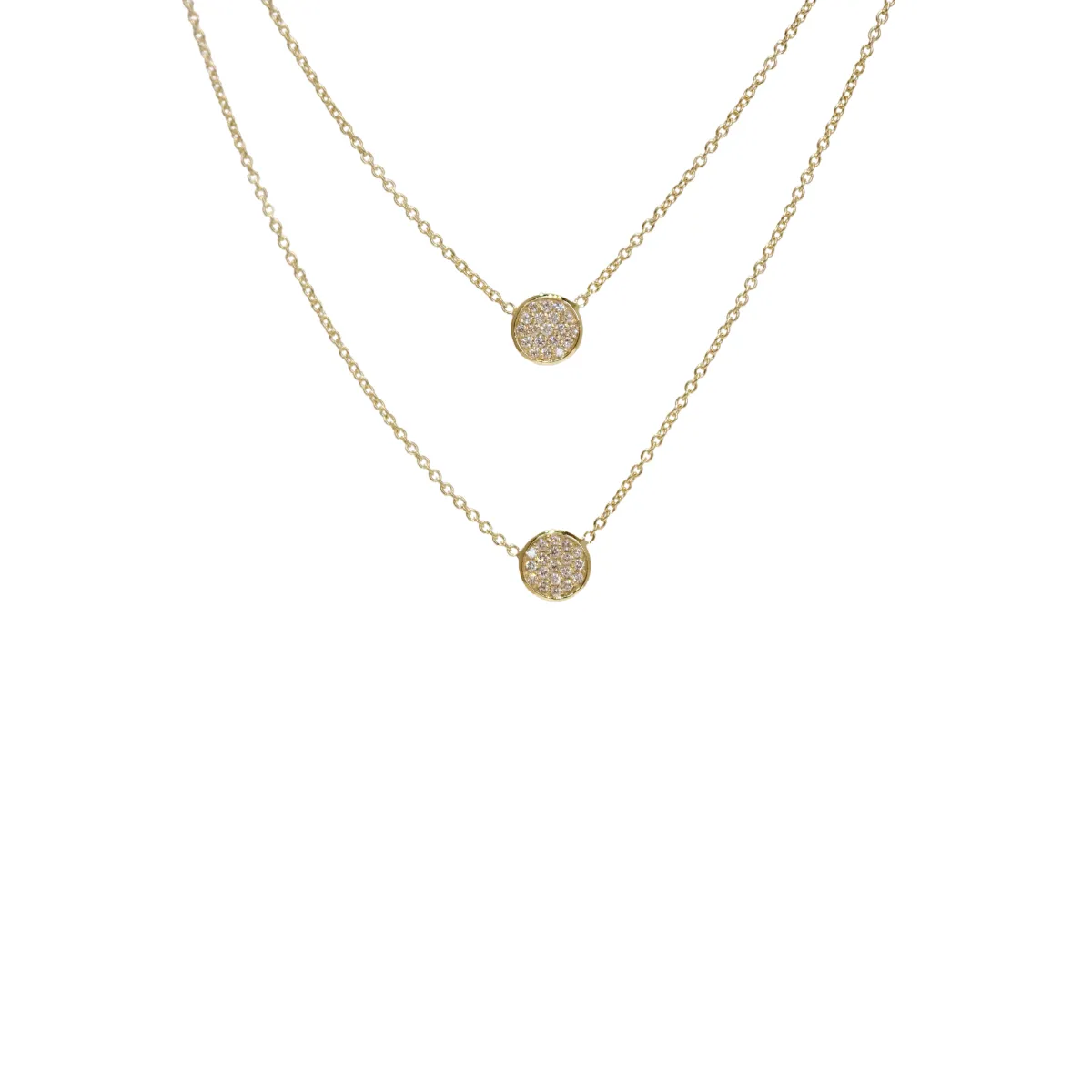 14k Yellow Gold Diamond Pave Pendants Layered Necklace