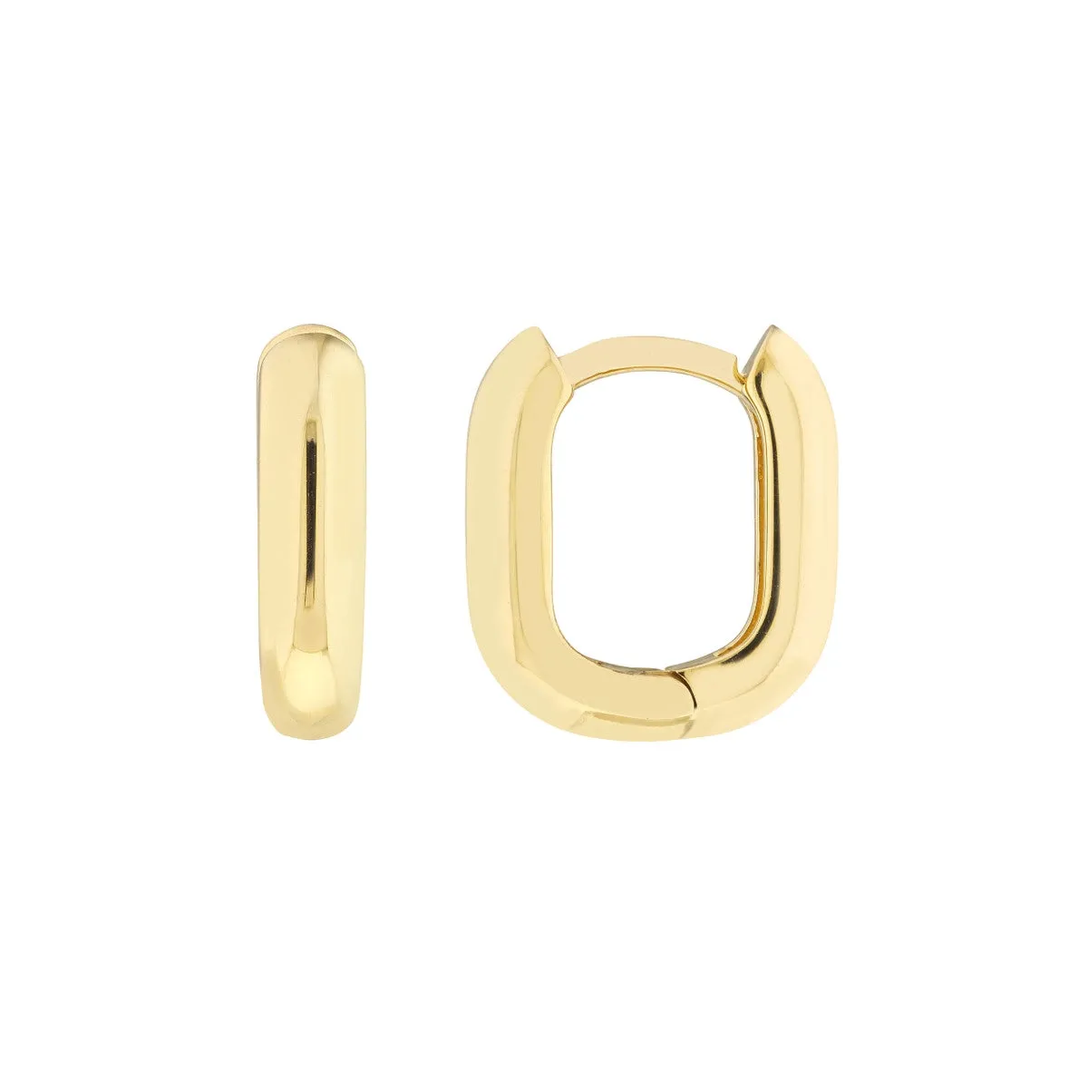 14K Yellow Gold Oblong Polished Hoop Earrings