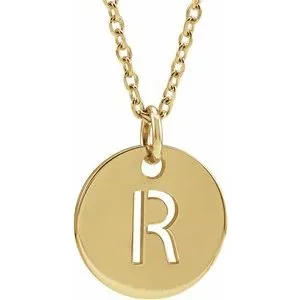 14K Yellow Initial R 10 mm Disc 16-18" Necklace