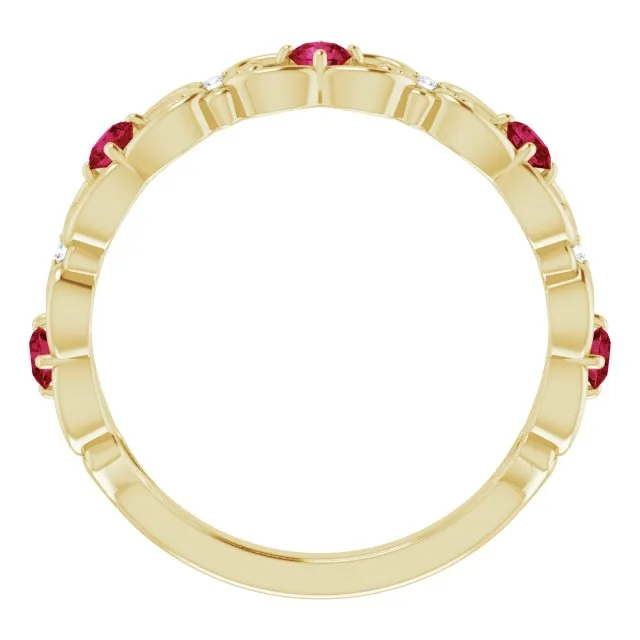 14K Yellow Lab-Grown Ruby & .02 CTW Natural Diamond Scroll Ring