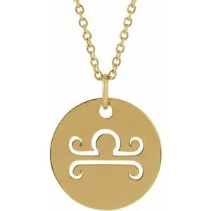 14K Yellow Libra Zodiac Disc 16-18" Necklace