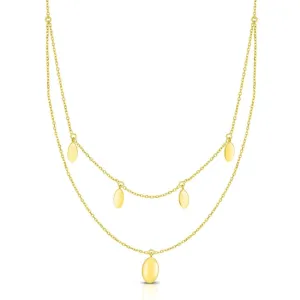 14K Yellow Multi-Strand Layered Oval Dome Disc Necklace (5.6.gr.tw)
