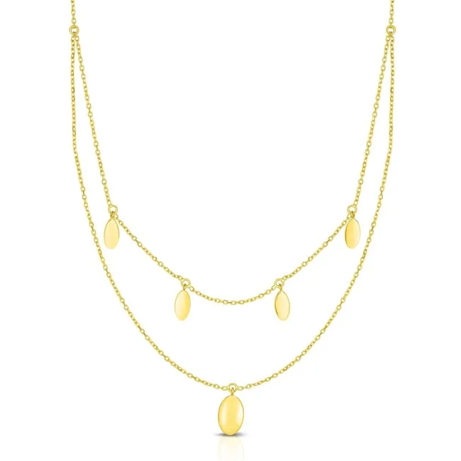 14K Yellow Multi-Strand Layered Oval Dome Disc Necklace (5.6.gr.tw)