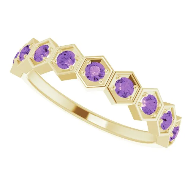 14K Yellow Natural Amethyst Stackable Ring