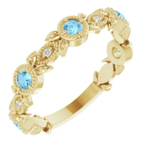 14K Yellow Natural Aquamarine & .03 CTW Natural Diamond Leaf Ring