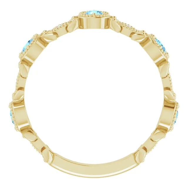 14K Yellow Natural Aquamarine & .03 CTW Natural Diamond Leaf Ring