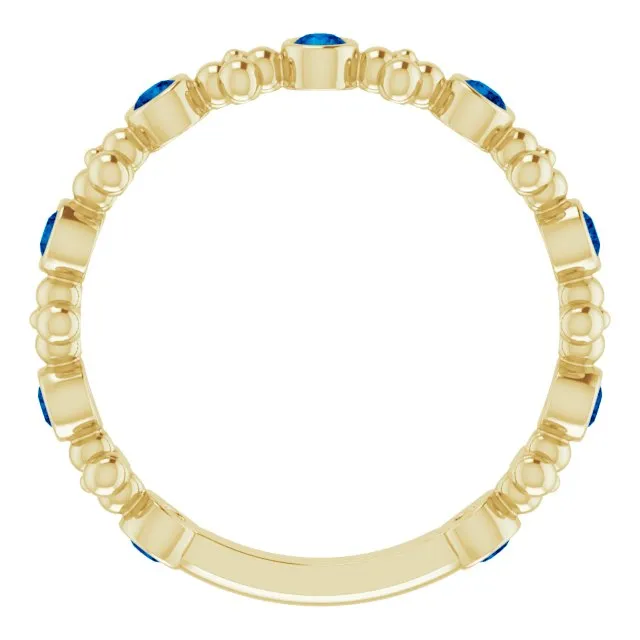 14K Yellow Natural Blue Sapphire Beaded Ring