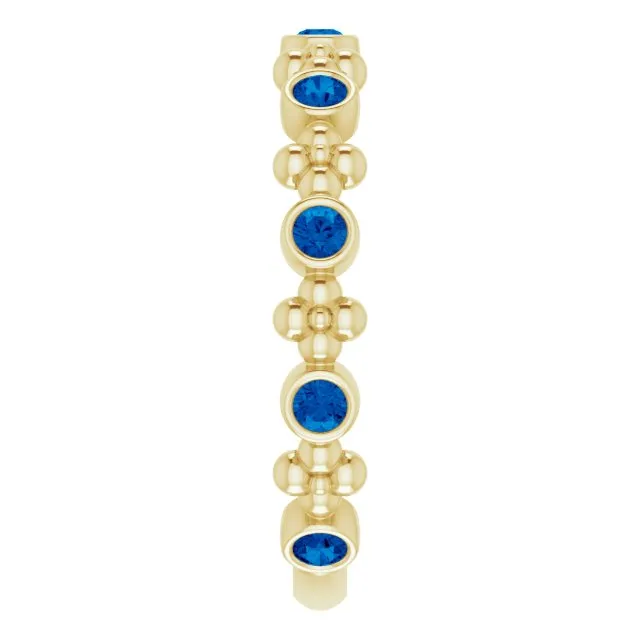 14K Yellow Natural Blue Sapphire Beaded Ring