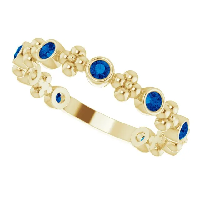 14K Yellow Natural Blue Sapphire Beaded Ring