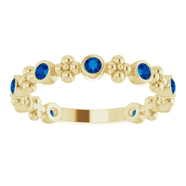 14K Yellow Natural Blue Sapphire Beaded Ring