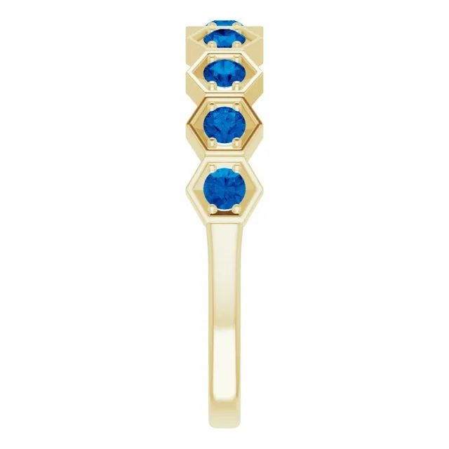 14K Yellow Natural Blue Sapphire Stackable Ring
