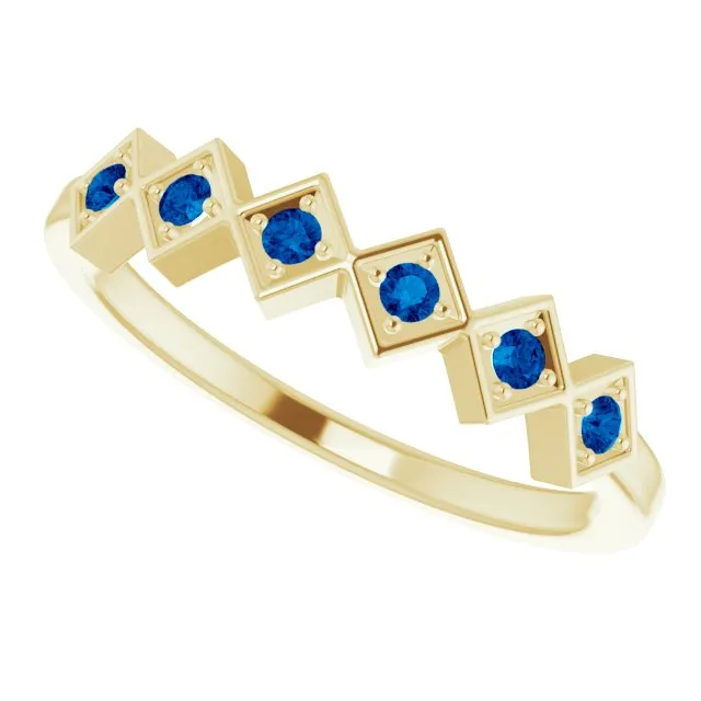 14K Yellow Natural Blue Sapphire Stackable Ring