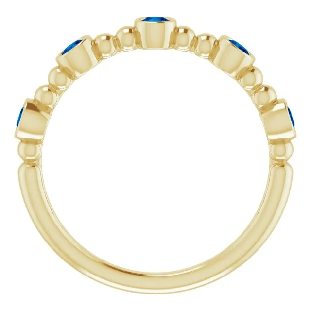 14K Yellow Natural Blue Sapphire Stackable Ring