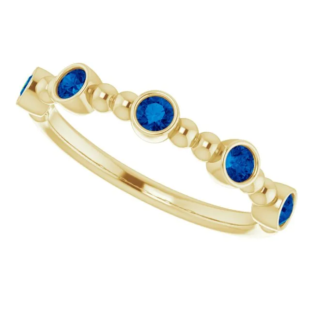 14K Yellow Natural Blue Sapphire Stackable Ring