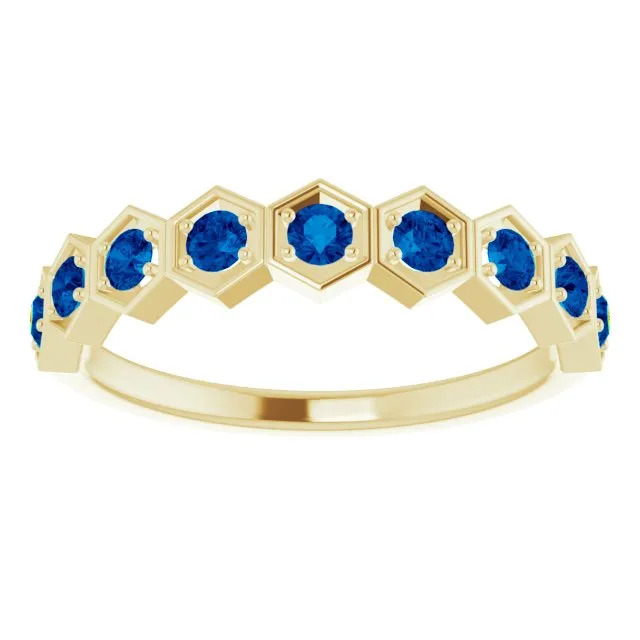 14K Yellow Natural Blue Sapphire Stackable Ring